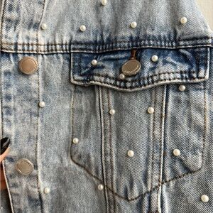 Pearl Embellished Denim Jacket XS Statement Layering Bridal jacket Bachelorette